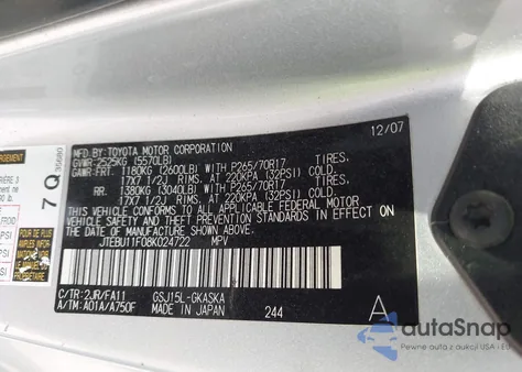 2008 Toyota Fj Cruiser z USA, uszkodzony, nr VIN JTEBU11F08K024722